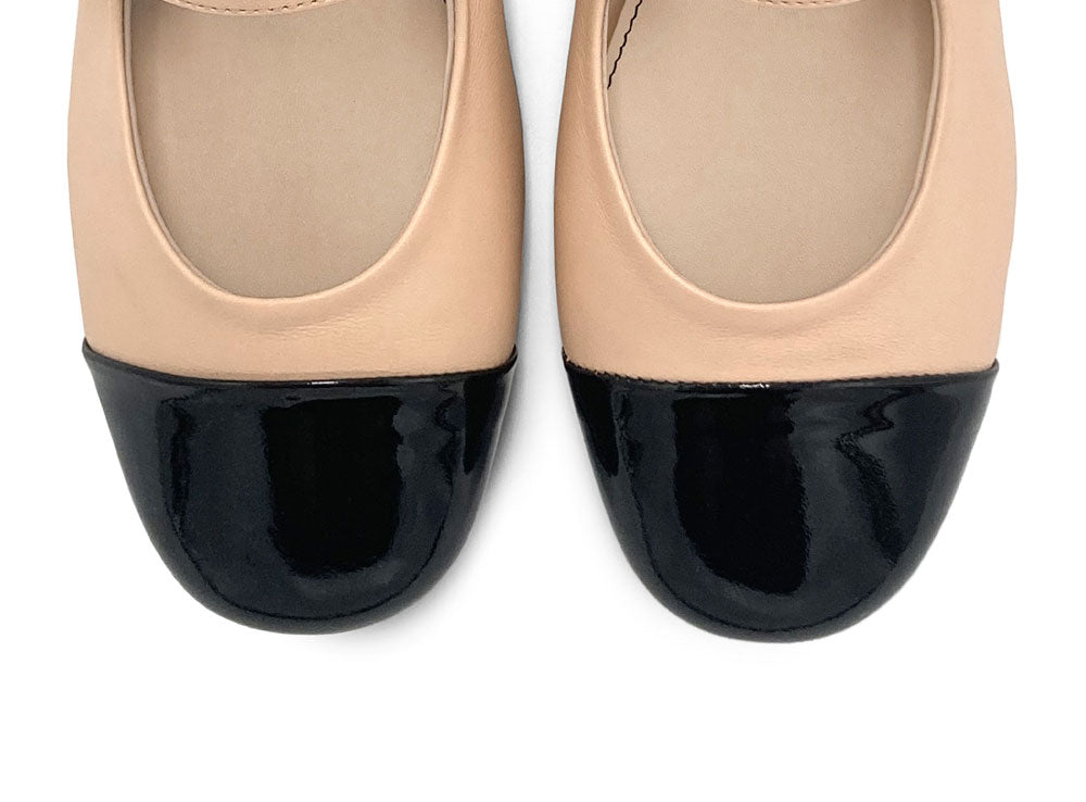 Ballerine Mary Jane rosa cipria in pelle con cinturino e punta in vernice