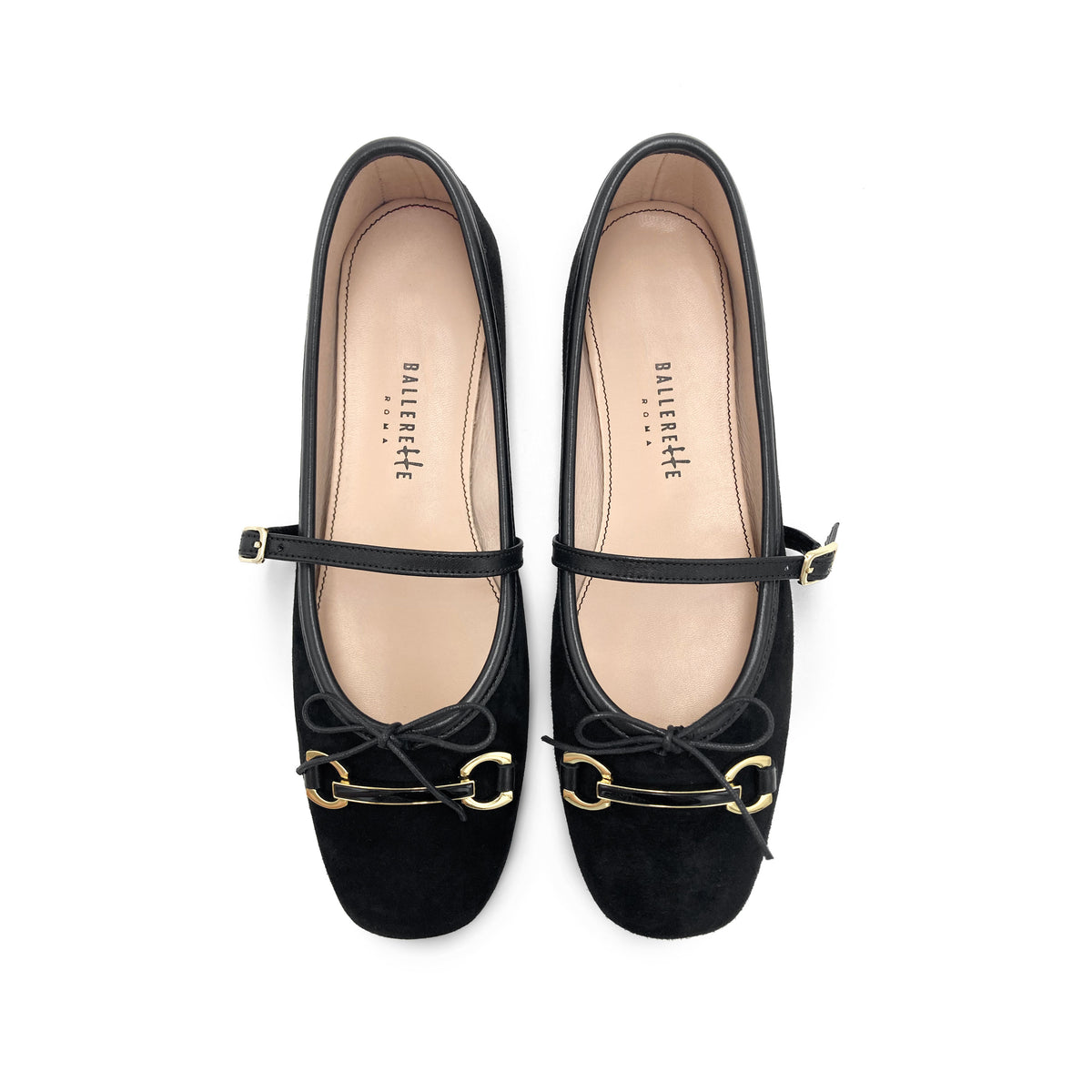 Ballerine Mary Jane in camoscio nero con morsetto