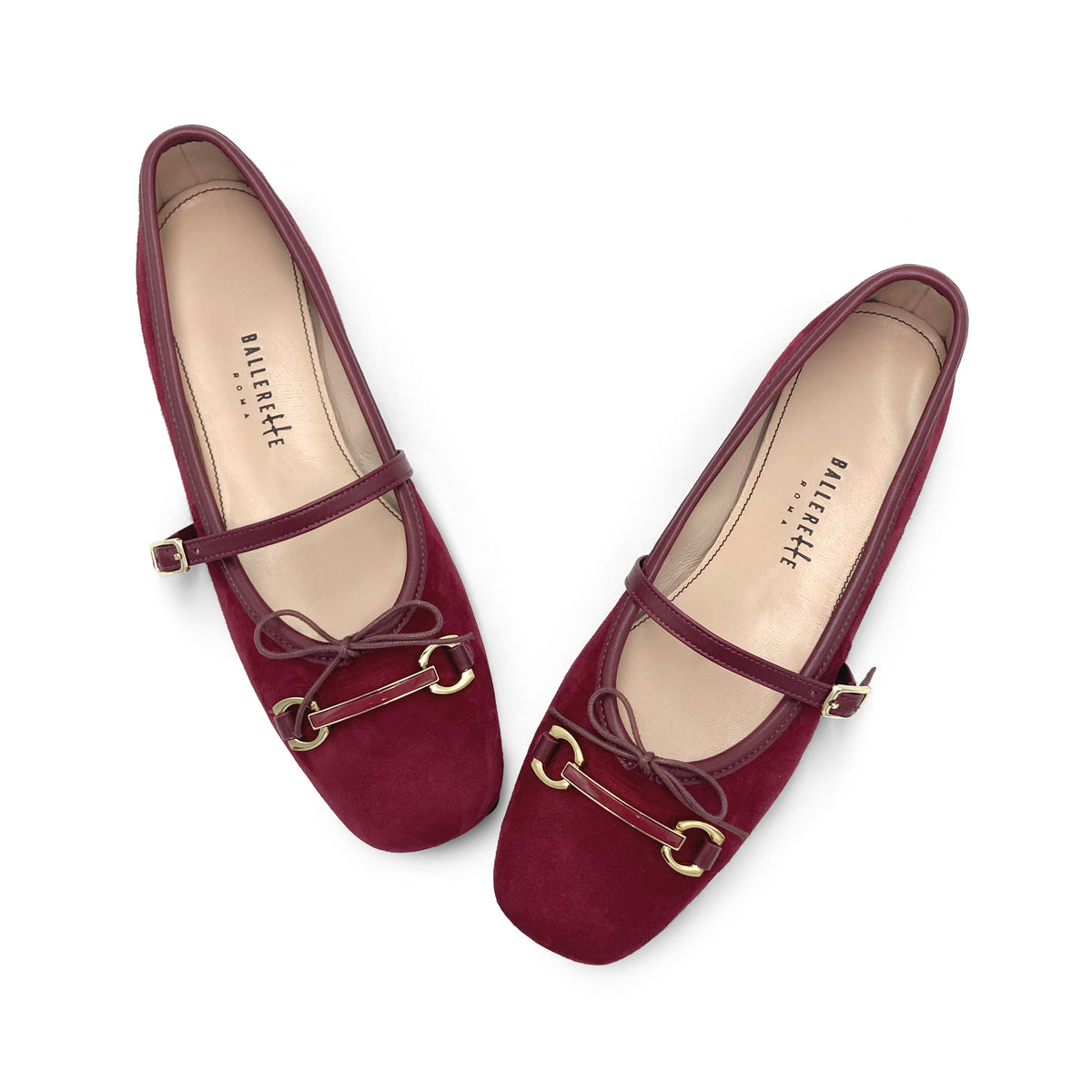 Ballerine Mary Jane in camoscio bordeaux con morsetto