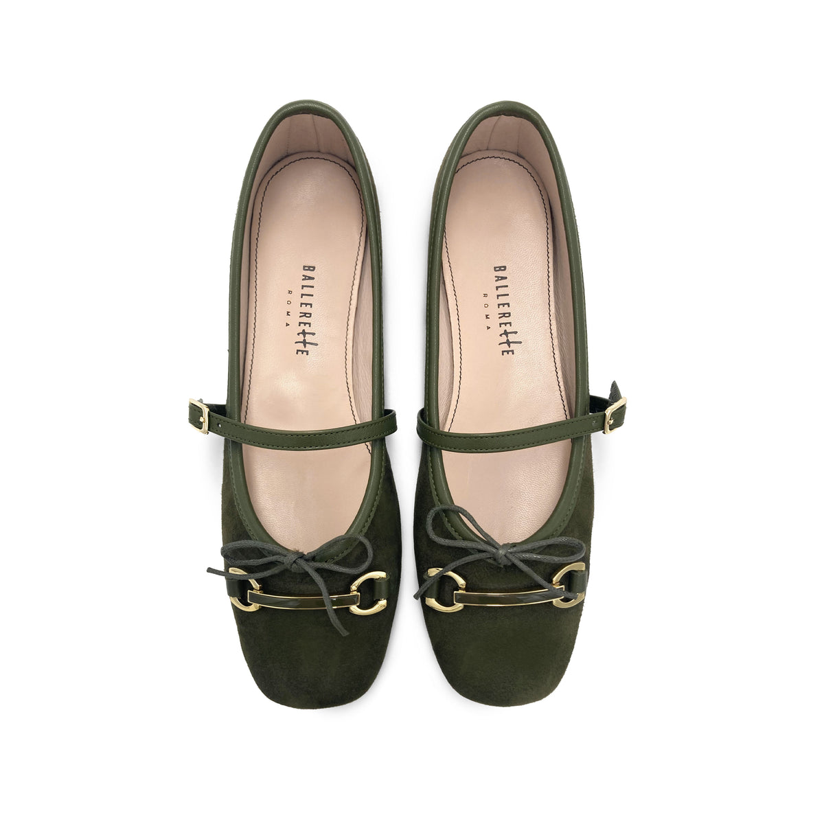 Ballerine Mary Jane in camoscio verde con morsetto