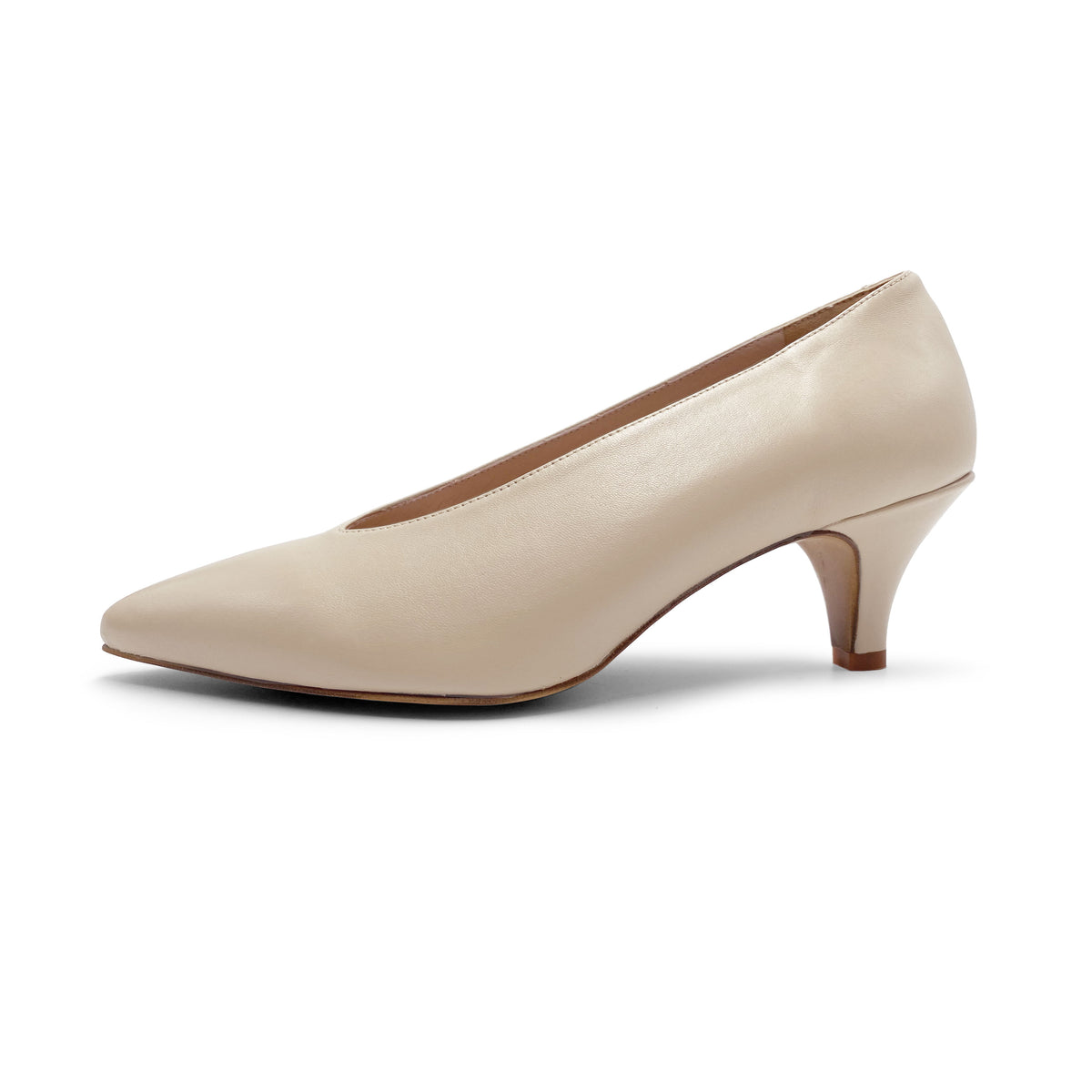 Décolleté beige in pelle con scollo a V