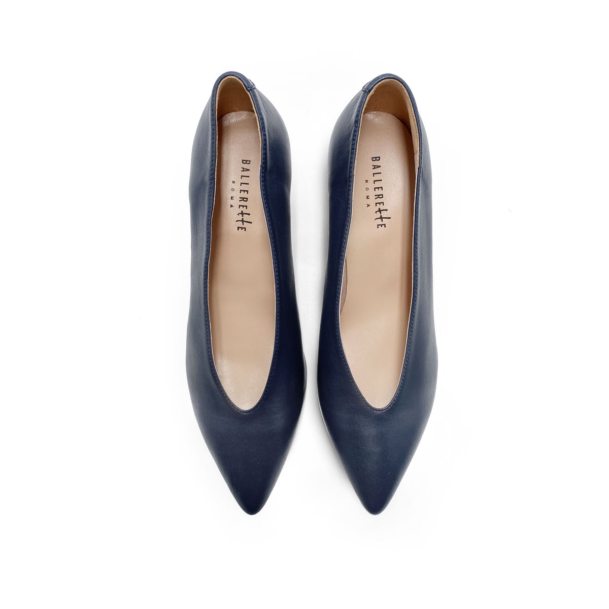 Blaue Leder Pumps mit V-Ausschnitt