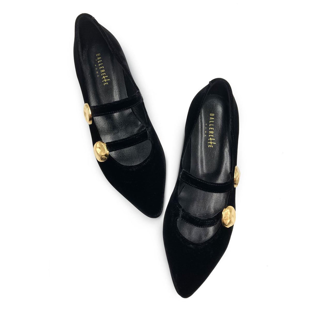 Ballerine in velluto nere con cinturini e borchie