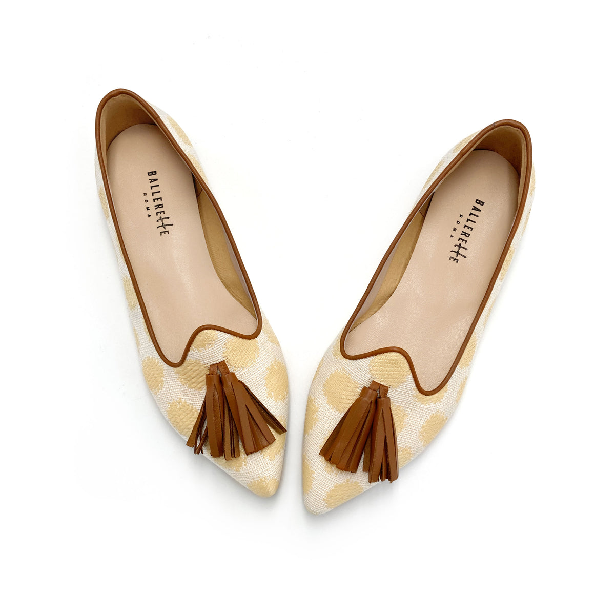 Mocassini donna estivi in rafia beige con nappine