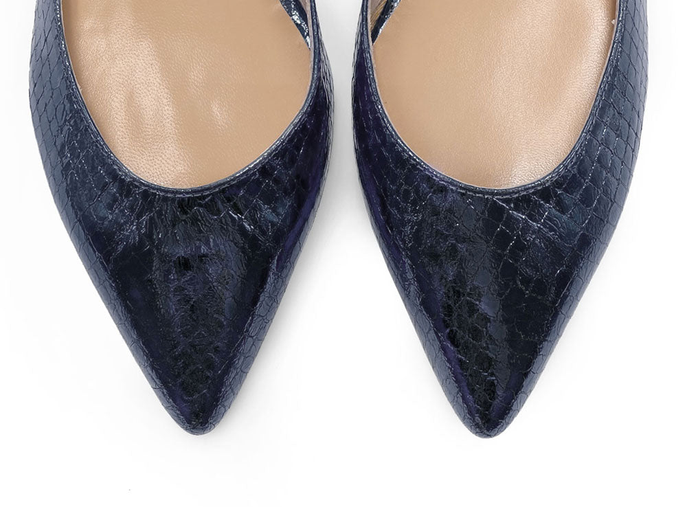 Ballerines d'Orsay en cuir lamé bleu