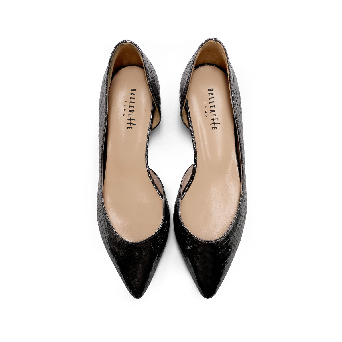 Half d'Orsay black metallic leather ballet flats