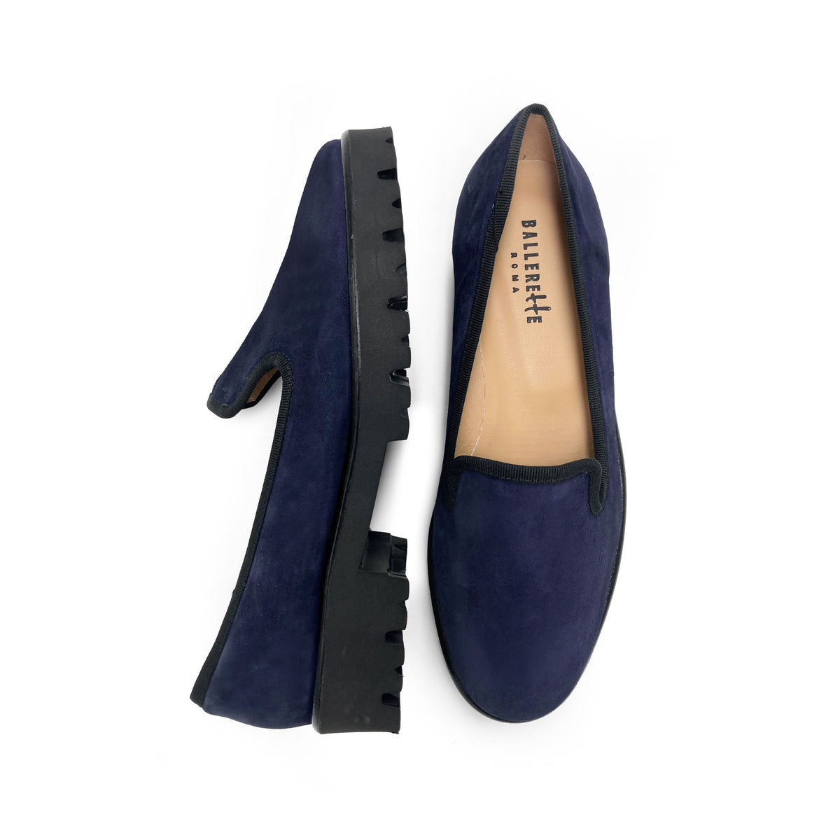 Mocassini da donna platform blu in camoscio