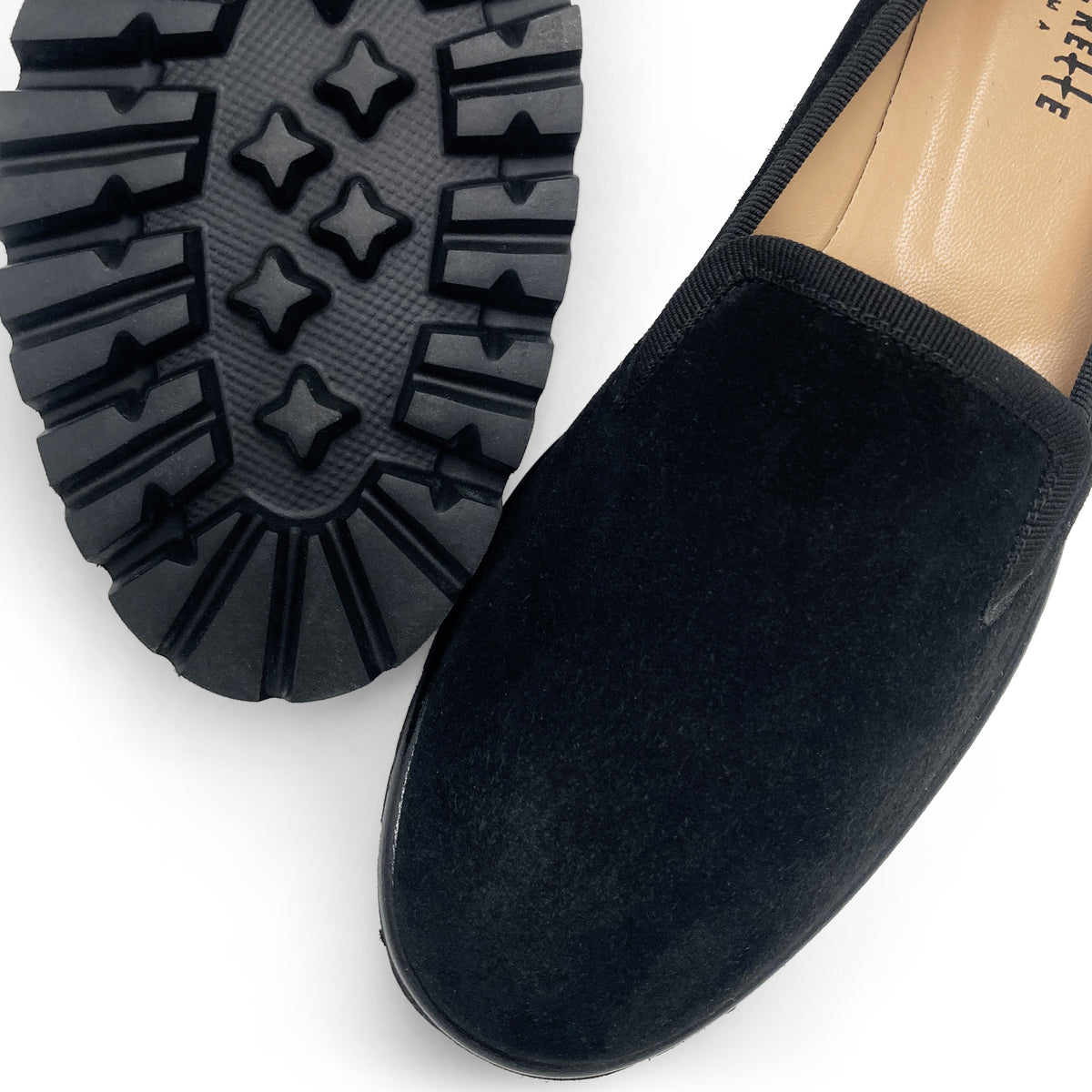Mocassini da donna platform neri in camoscio