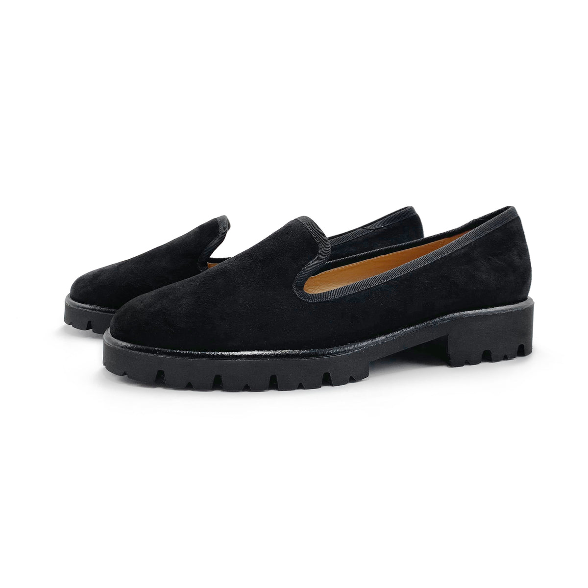 Mocassini da donna platform neri in camoscio