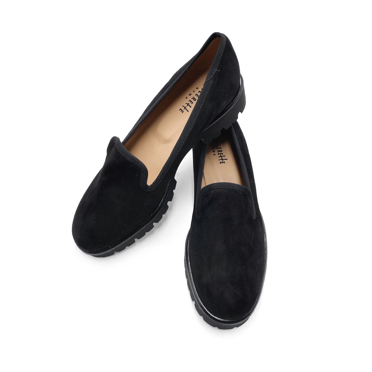 Mocassini da donna platform neri in camoscio