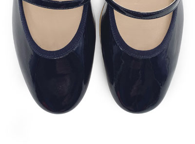 Ballerine Mary Jane blu in vernice con cinturino e tacco
