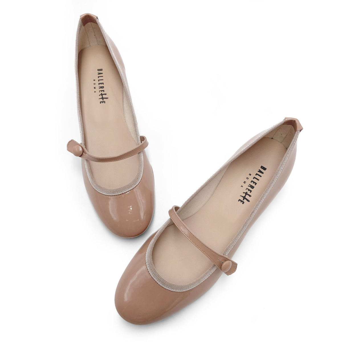 Ballerine cipria in vernice con cinturino e tacco