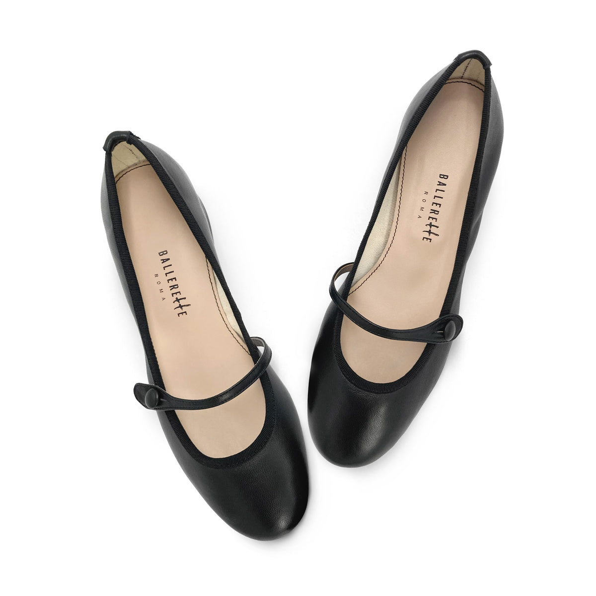 Ballerine Mary Jane nere in pelle con cinturino e tacco