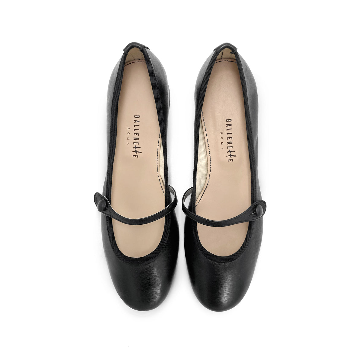 Ballerine Mary Jane nere in pelle con cinturino e tacco