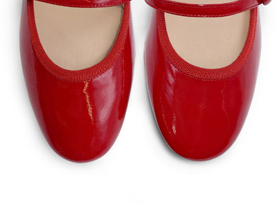 Ballerine Mary Jane rosse in vernice con cinturino e tacco