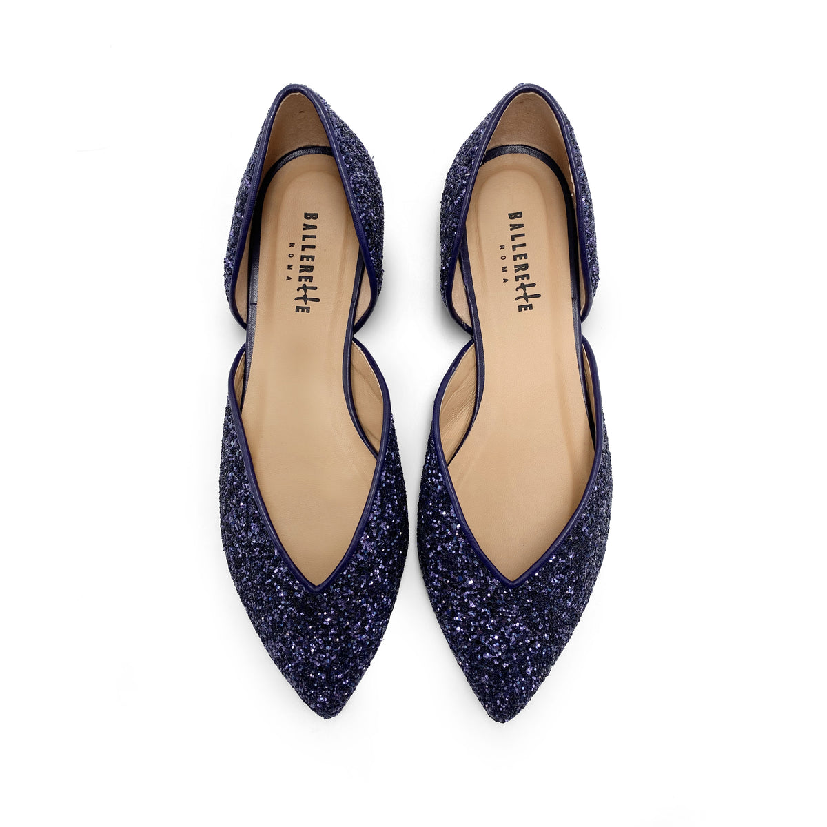 Ballerine aperte in glitter blu