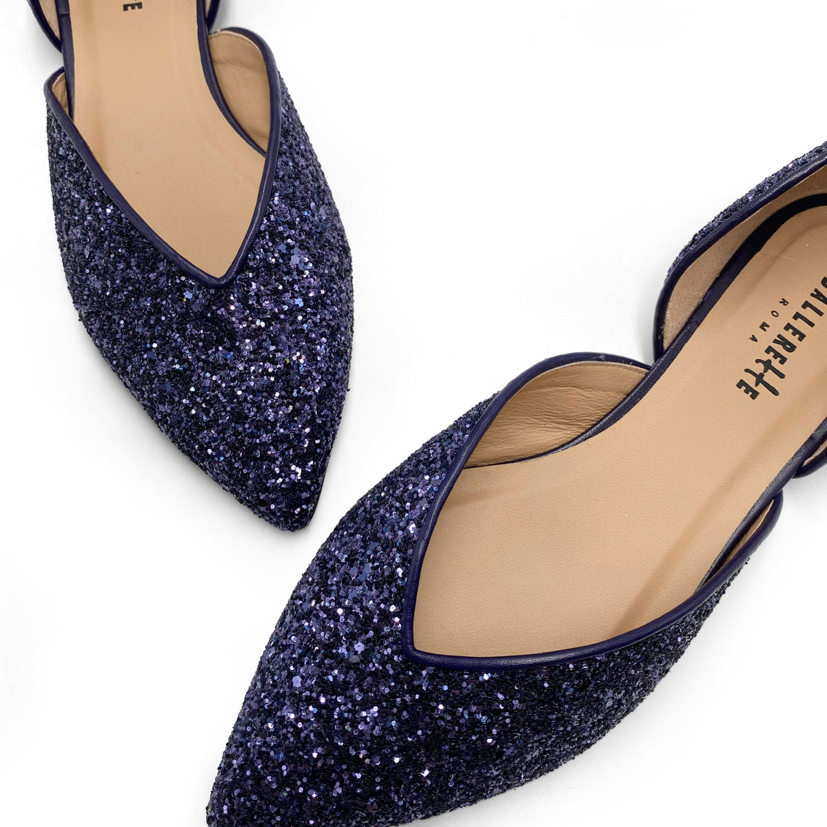 Ballerine aperte in glitter blu
