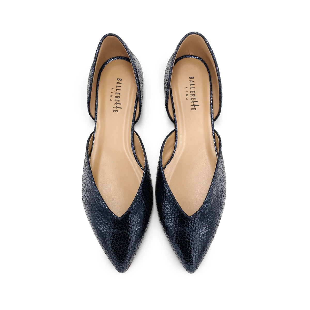 Ballerine aperte laminate blu