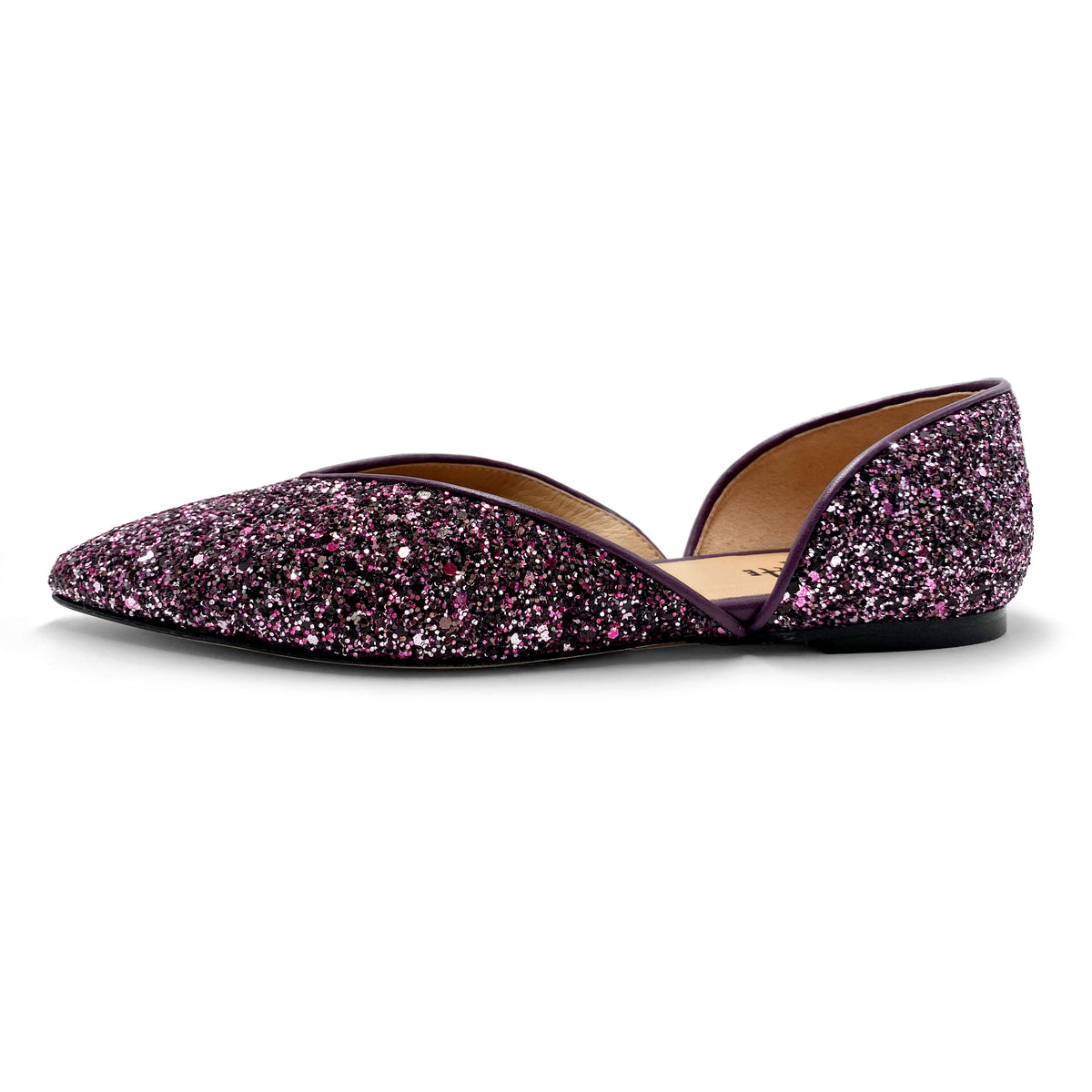 Lila offene Glitzer Ballerinas