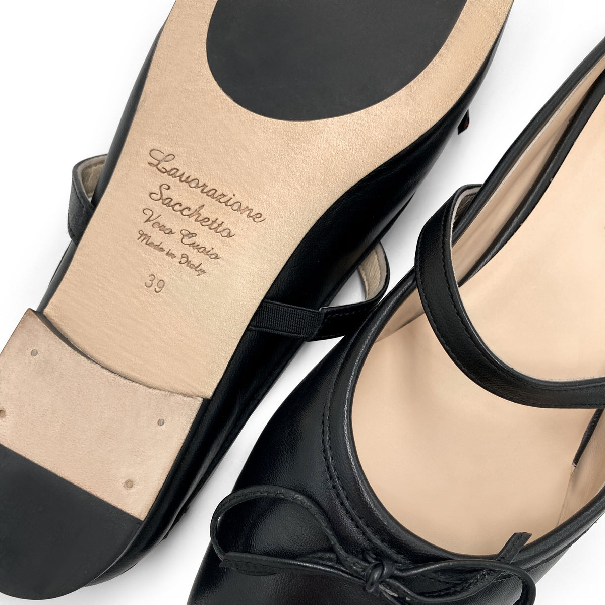 Ballerine sabot nere con lavorazione a sacchetto