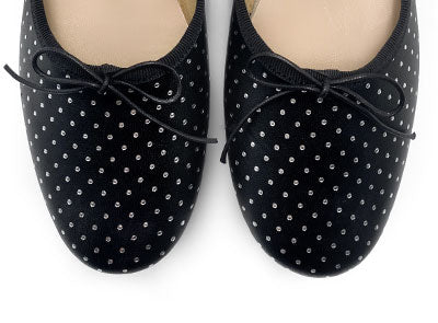 Ballerine accollate nere in pelle con micro pois argento
