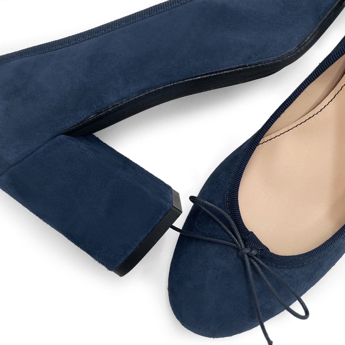 Blaue Damen-Décolleté-Ballerinas aus Wildleder mit hohem Absatz
