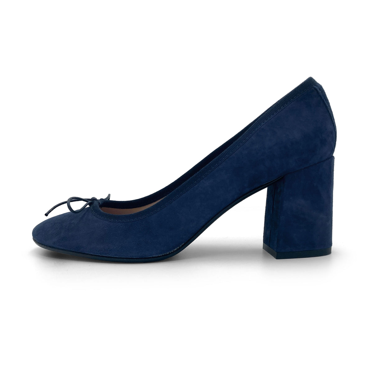 Blaue Damen-Décolleté-Ballerinas aus Wildleder mit hohem Absatz