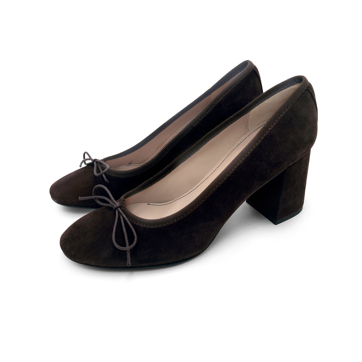 Dunkelbraune Damen-Décolleté-Ballerinas aus Wildleder mit hohem Absatz