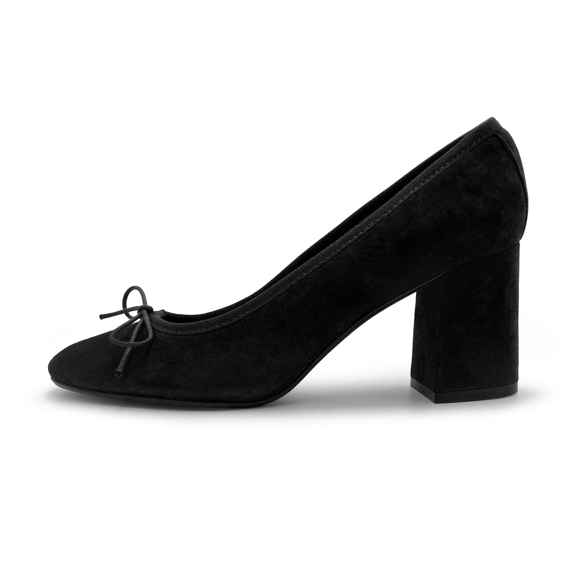 Bailarinas décolleté de ante negro con tacón alto