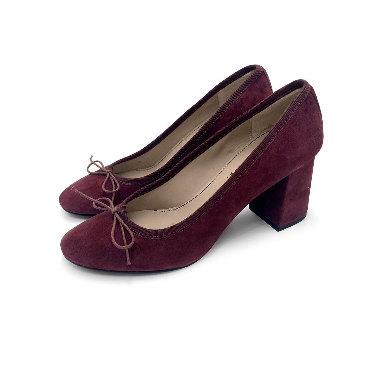 Ballerines décolleté en daim bordeaux à talon haut