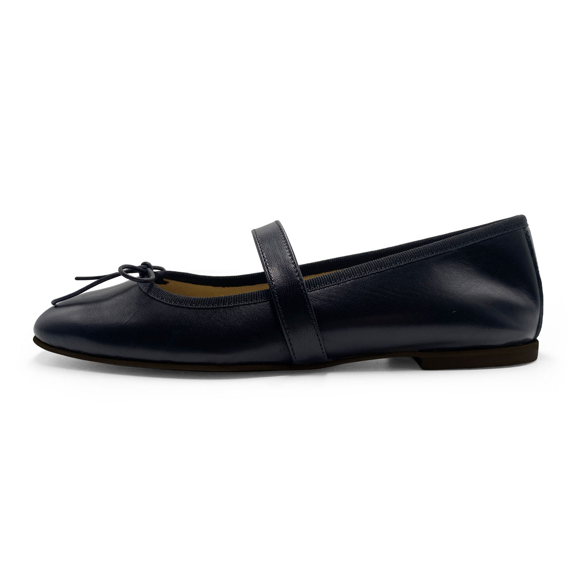 Schwarze Lederballerinas mit quadratischer Spitze und Riemen