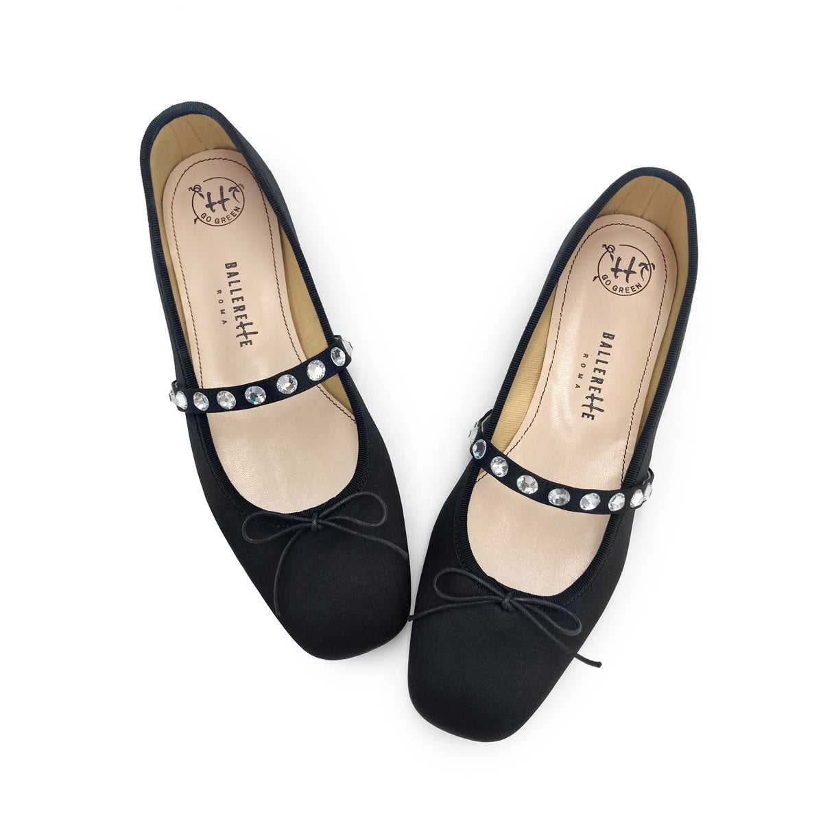 TT Go Green Collection - Ballerine Mary Jane nere in raso eco con cinturino gioiello