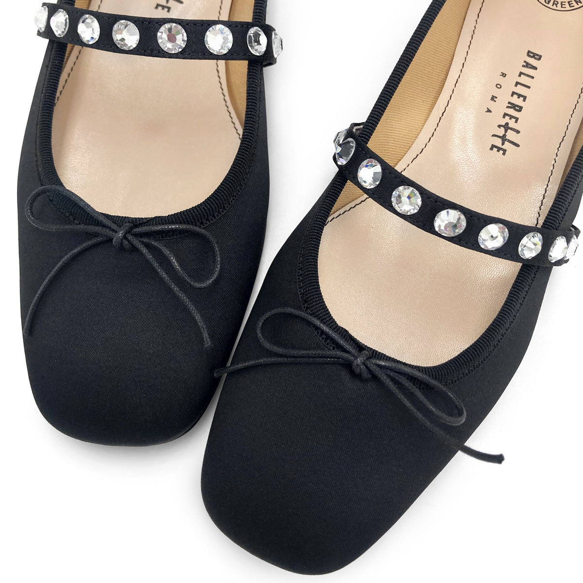 TT Go Green Collection - Ballerine Mary Jane nere in raso eco con cinturino gioiello