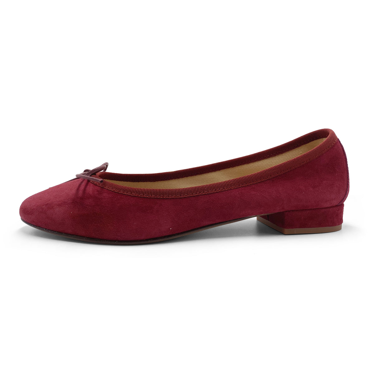Burgunderrote Wildlederballerinas mit Absatz