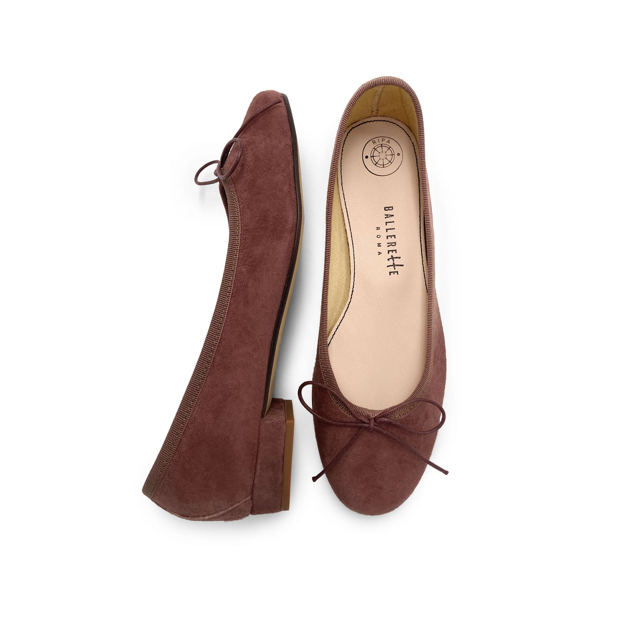 Ballerine con tacco vino in camoscio