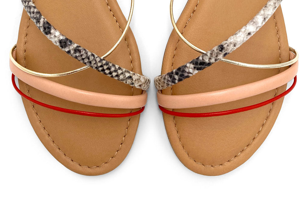 Multicolor geflochtene Damen-Sandalen aus Leder