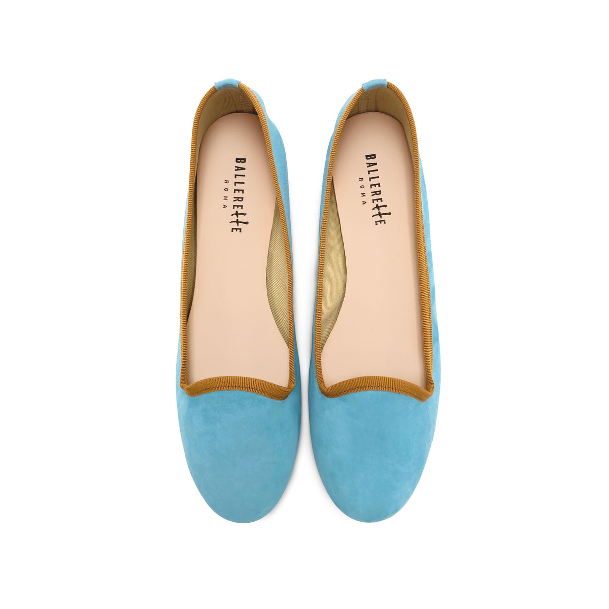 Slippers donna in camoscio celeste acqua e dettagli ocra