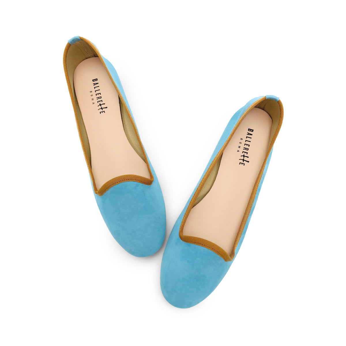 Slippers donna in camoscio celeste acqua e dettagli ocra