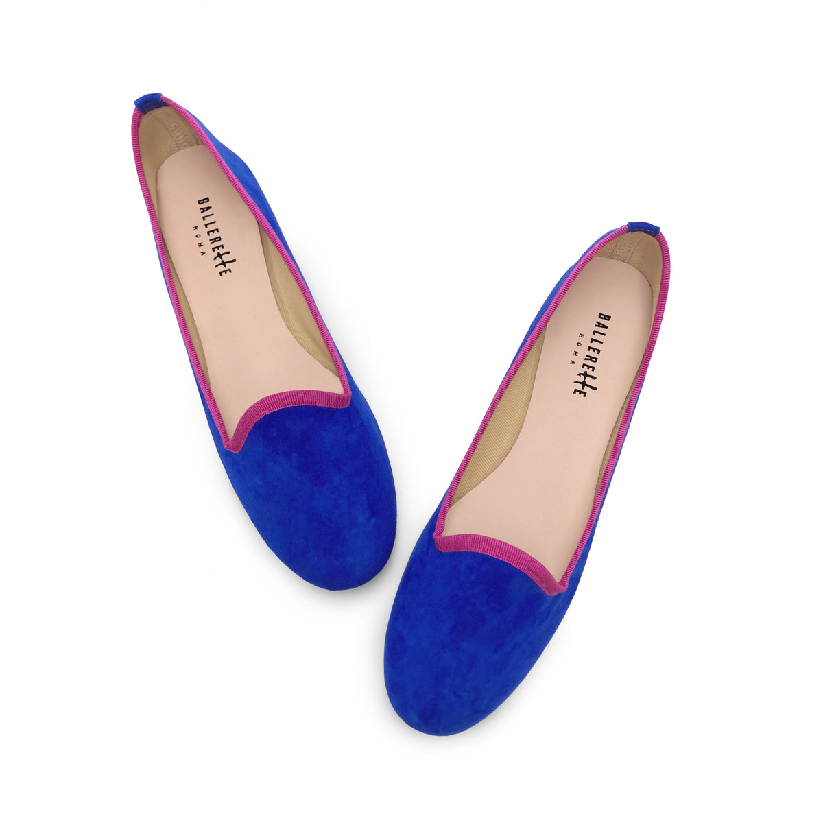 Slippers donna in camoscio bluette e dettagli fucsia