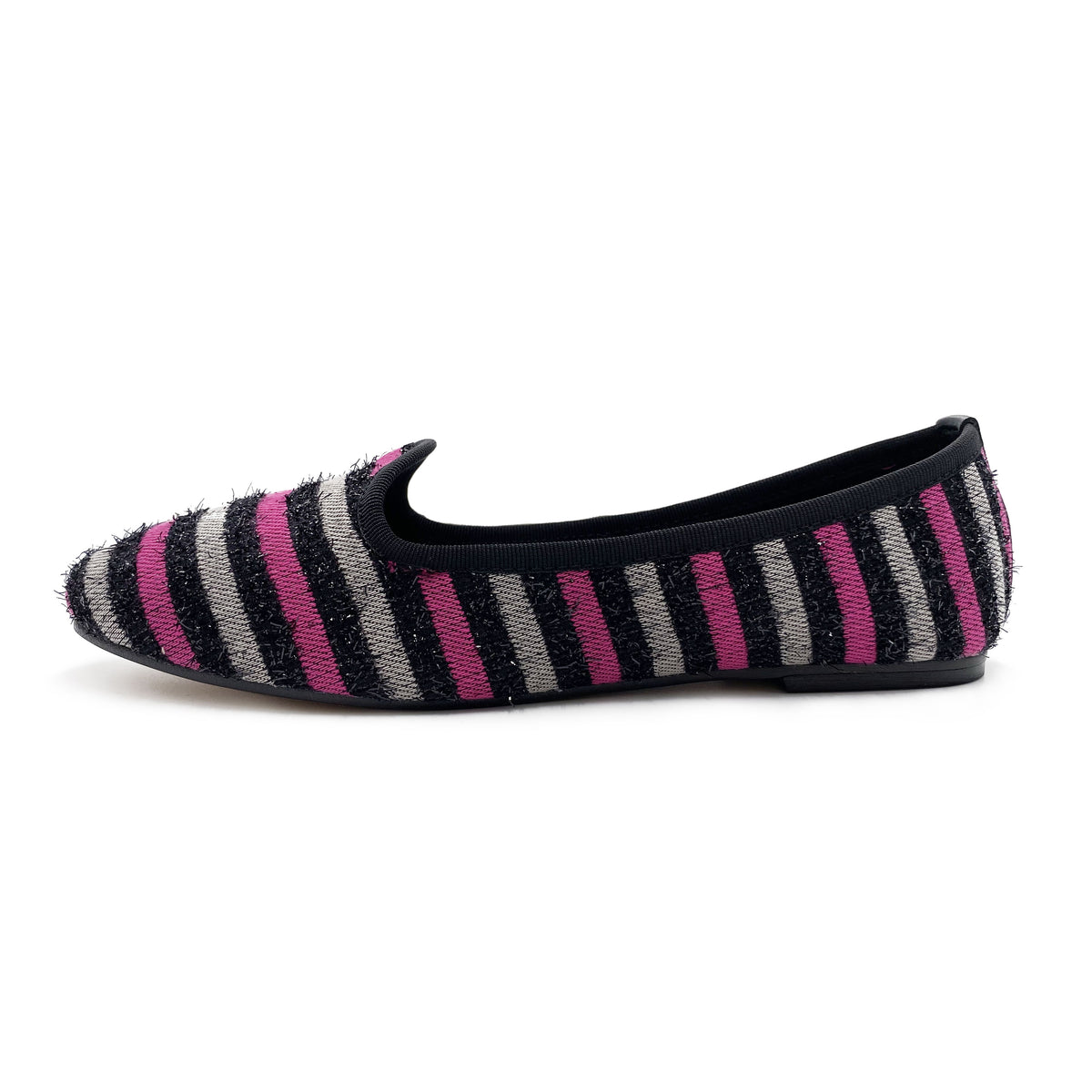 Pink und grau gestreifte Damen Slippers aus Stoff
