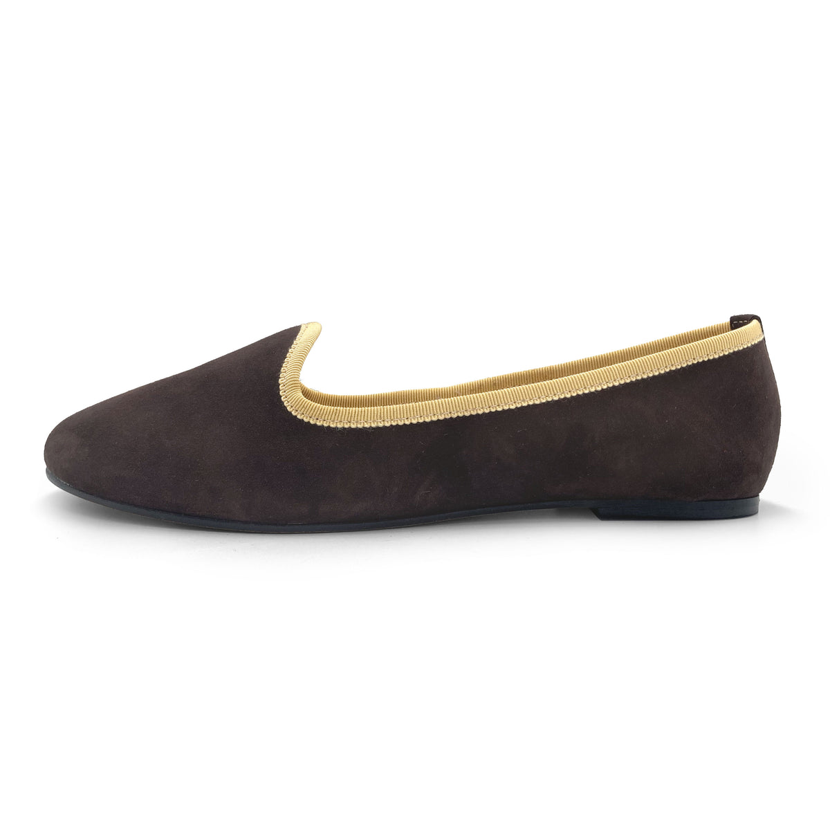 Slippers donna in camoscio marrone testa di moro e dettagli gialli