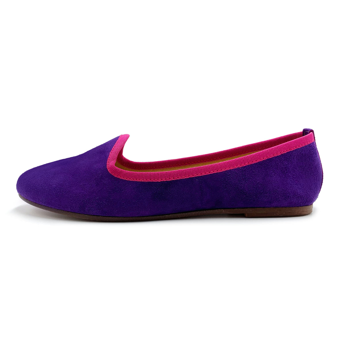 Slippers donna in camoscio viola e dettagli fucsia