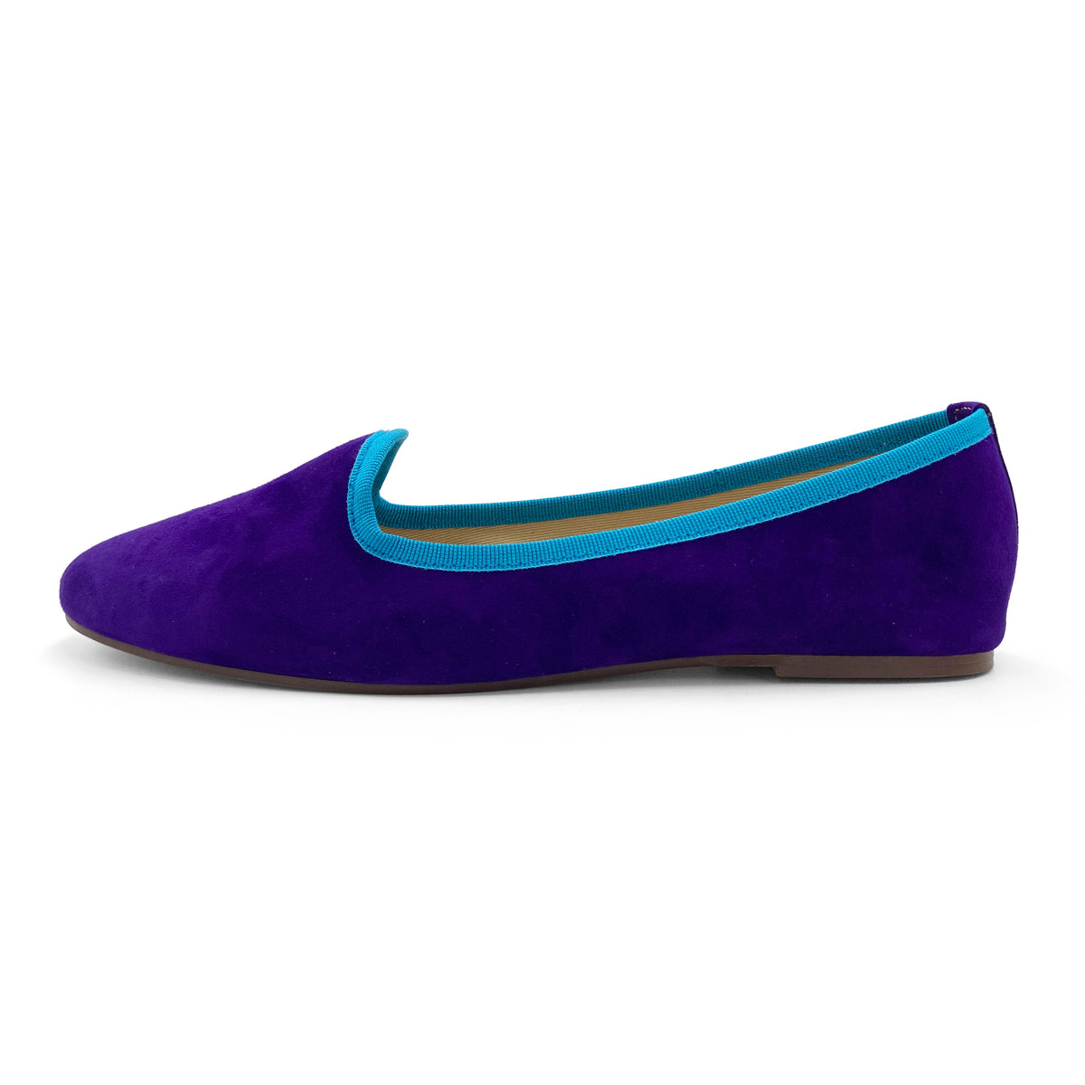 Slippers donna in camoscio viola e dettagli turchese