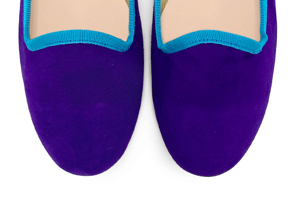 Slippers donna in camoscio viola e dettagli turchese