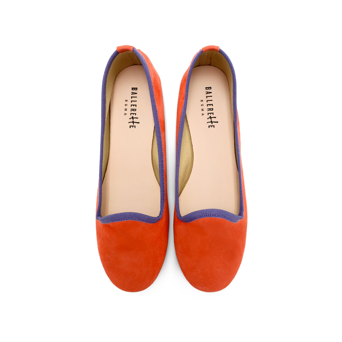 Slippers donna in camoscio arancione e dettagli viola