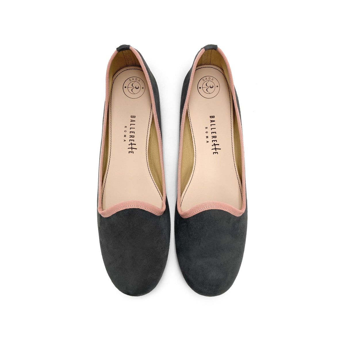 Slippers donna in camoscio grigio fumo e dettagli rosa