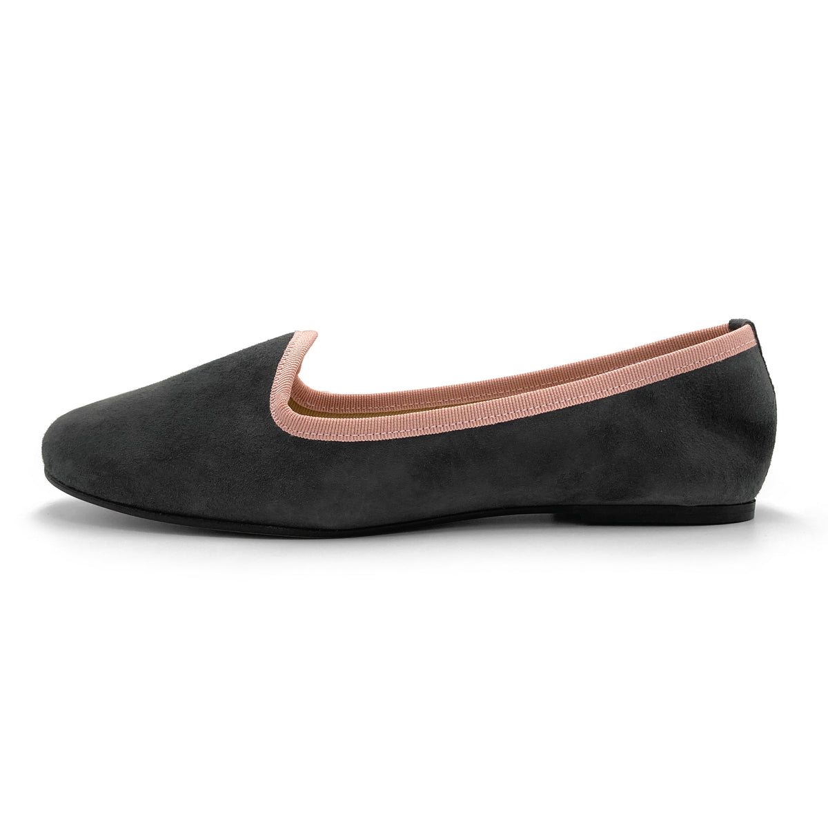 Women’s loafers in smoky grey suede with pink details