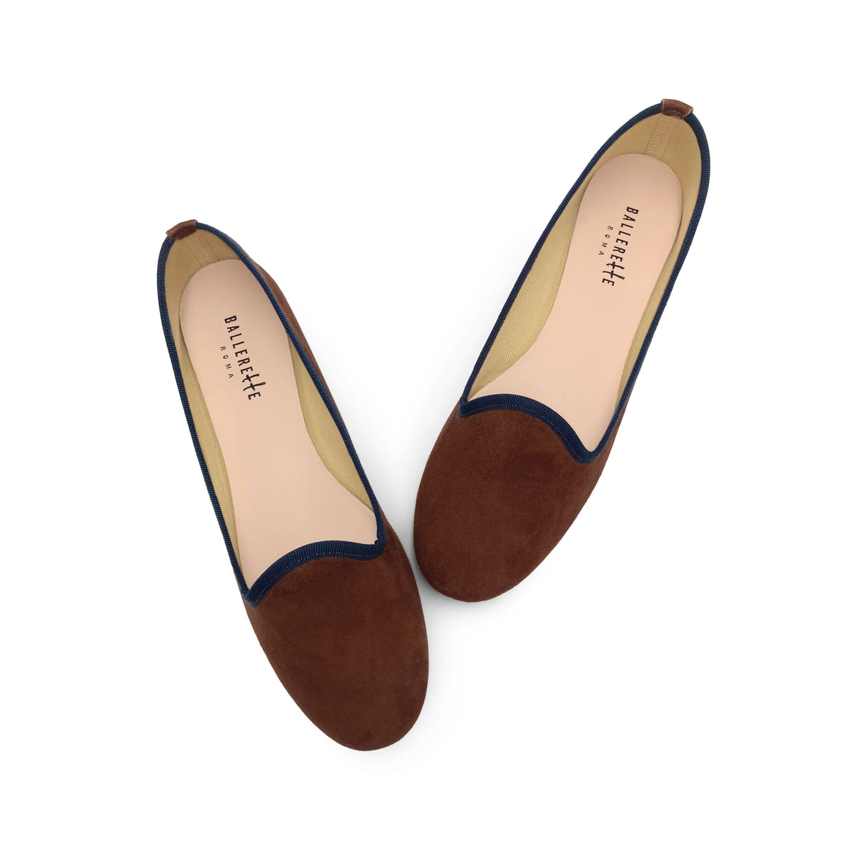 Slippers donna in camoscio marrone e dettagli blu