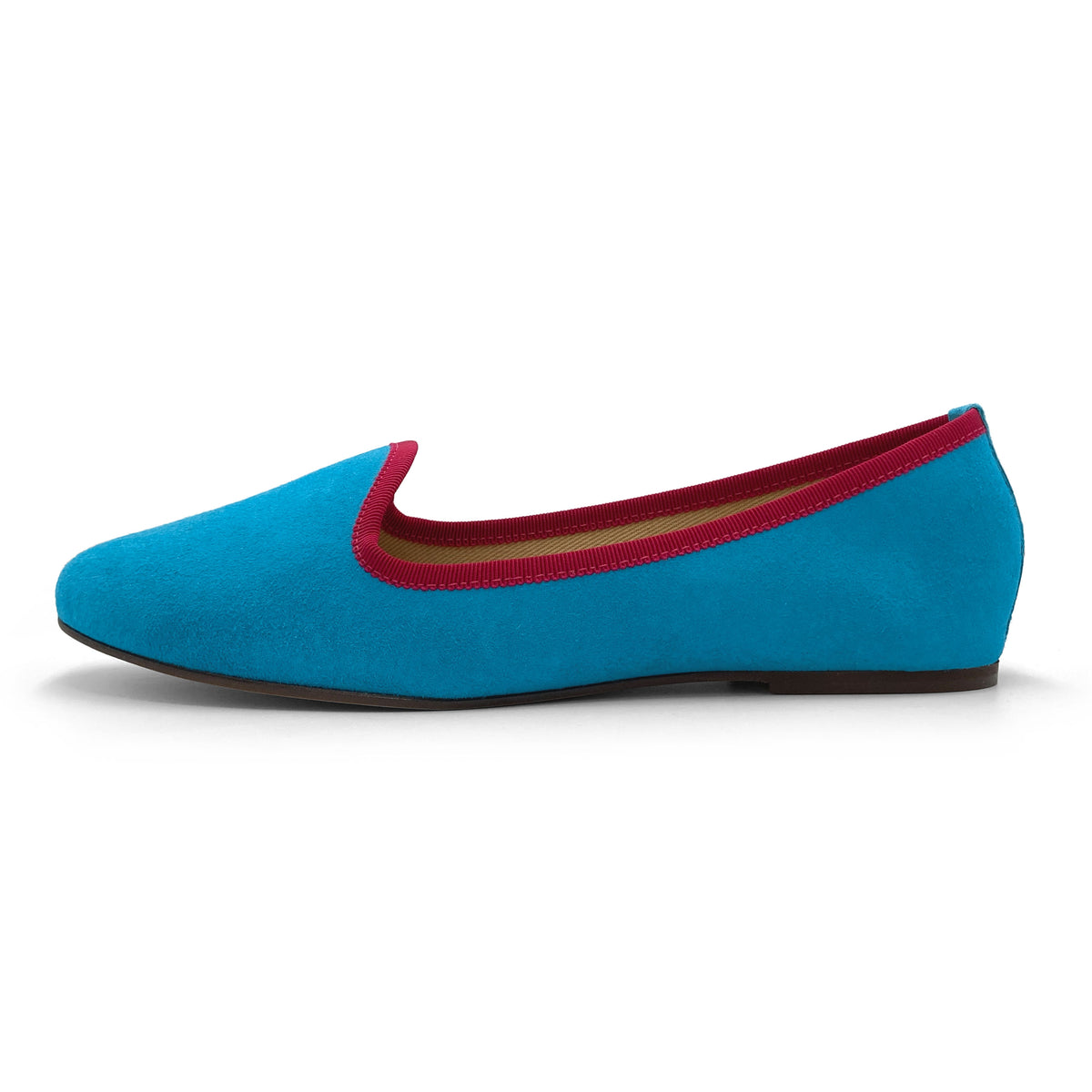 Slippers donna in camoscio turchese e dettagli fucsia
