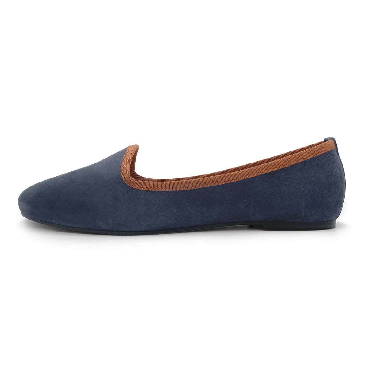 Damen-Loafers aus petrolblauem Wildleder mit terrakottafarbenen Details